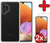 Samsung A32 4G Hoesje Transparant Siliconen Case Met 2x Screenprotector - Samsung Galaxy A32 4G Hoes Silicone Cover Met 2x Screenprotector - Transparant