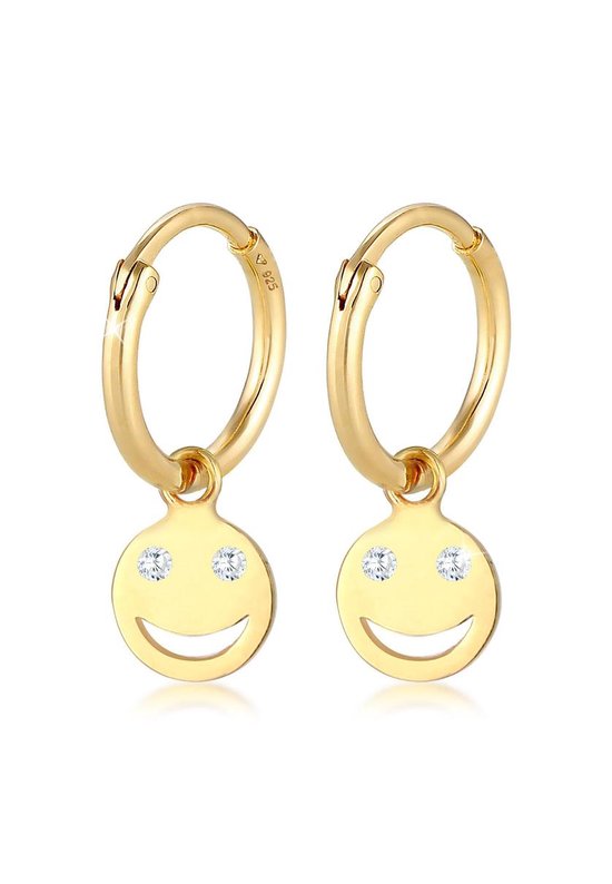 Elli Dames Oorbellen Dames oorringen Smiley Emoji Trend met Zirkonia Kristallen in 925 Sterling Zilver