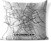 Sierkussen Buiten - Stadskaart - Groningen - Grijs - Wit - 60x60 cm - Weerbestendig - Plattegrond