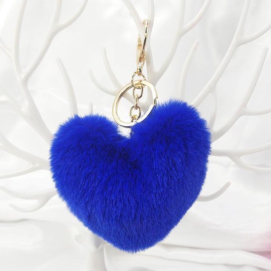 Foto:  pluche sleutelhanger hart dames imitatie bont fakefur blauw 