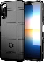 Mobigear Hoesje geschikt voor Sony Xperia 10 III Telefoonhoesje Flexibel TPU | Mobigear Rugged Shield Backcover Shockproof | Schokbestendig Xperia 10 III Telefoonhoesje | Anti Shock Proof - Zwart