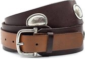 Dames riem bruin met ornamenten 5 cm breed - Bruin / Cognac - Heupriem - Echt Leer - Taille: 105cm - Totale lengte riem: 120cm