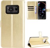 Voor Sharp Aquos R6 Crazy Horse Textuur Horizontale Flip Leather Case met Houder & Kaartsleuven & Lanyard (Goud)