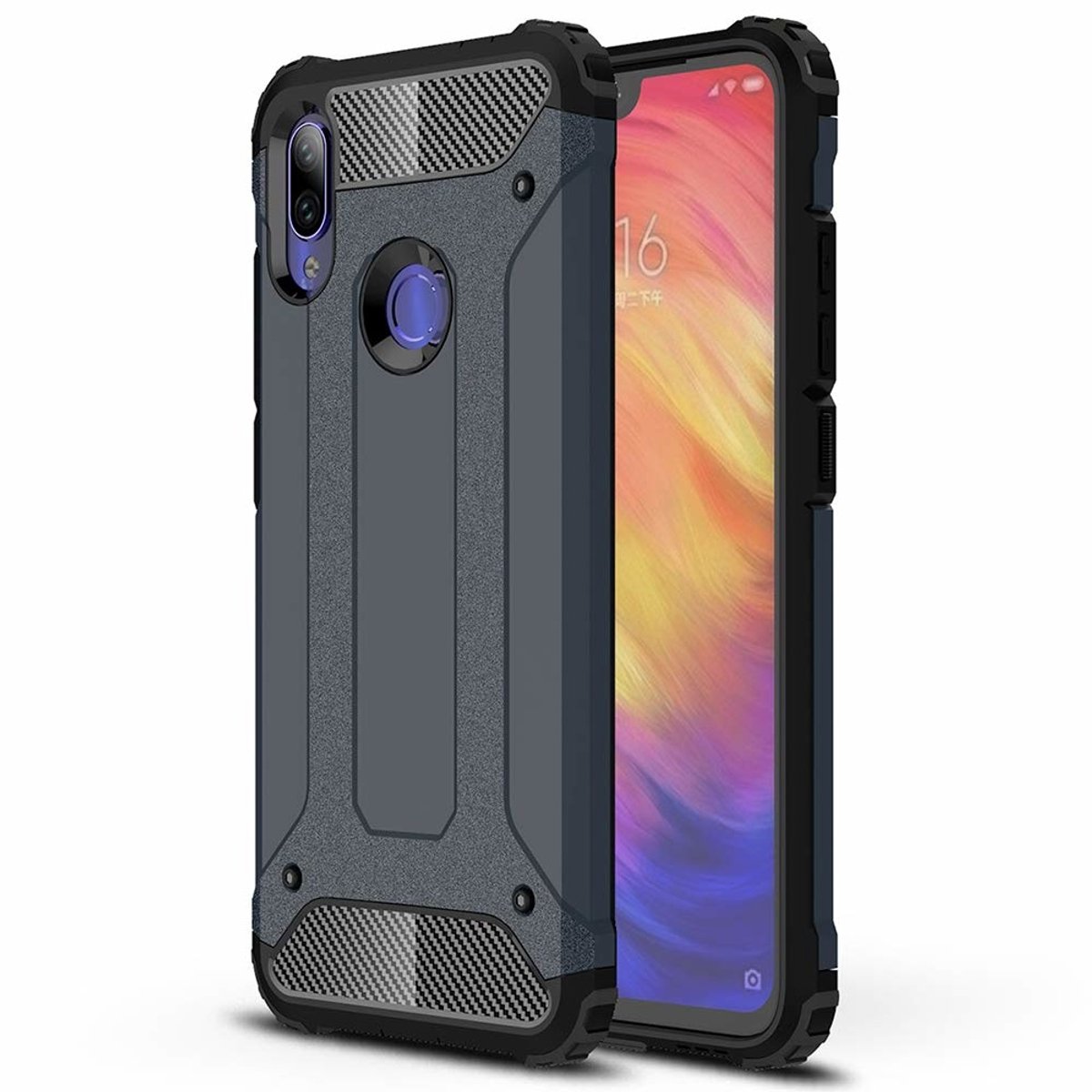 Ntech Hoesje Geschikt voor Xiaomi Note 7 Dual layer Armor Hoesje - Blauw
