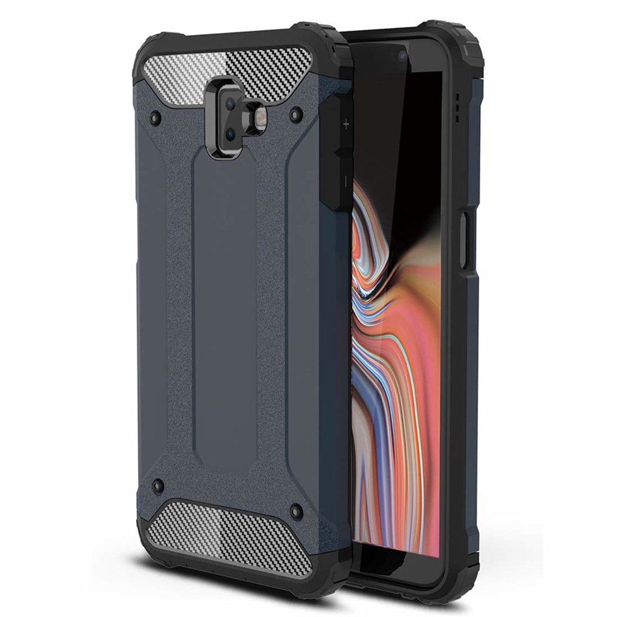 Ntech Hoesje Geschikt Voor Samsung Galaxy J6+ Hybrid Armor Hoesje - Blauw