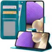 Hoesje Geschikt voor Samsung A32 4G Hoesje Book Case Hoes Wallet Cover - Hoes Geschikt voor Samsung Galaxy A32 4G Hoesje Bookcase Hoes - Turquoise