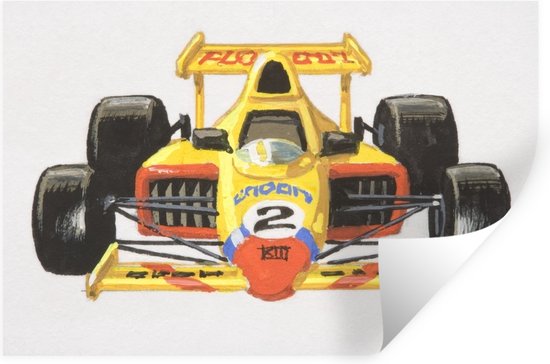 Muurstickers - Sticker Folie - Illustratie van een gele race auto - 90x60 cm - Plakfolie - Muurstickers Kinderkamer - Zelfklevend Behang - Zelfklevend behangpapier - Stickerfolie