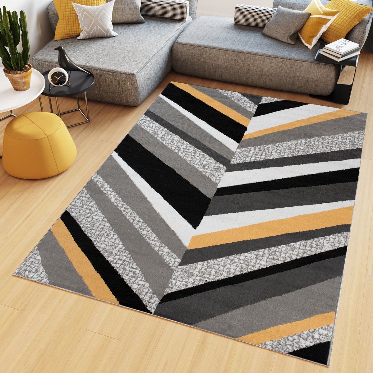 Tapiso Maya Vloerkleed Grijs Geel Woonkamer Kleed Tapijt Maat- 300x400