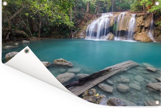 Chutes d'eau dans le parc national thaïlandais Erawan Garden poster 90x60 cm - Toile de jardin / Toile d'extérieur / Peintures pour l'extérieur (décoration de jardin)