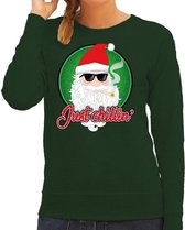 Foute Kersttrui / sweater - Just chillin / cool / stoer - groen voor dames - kerstkleding / kerst outfit S (36)
