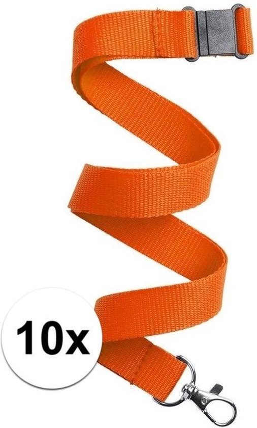 10x Oranje keycord/lanyard met karabijnhaak sleutelhanger 50 cm - Polyester keycords/sleutelkoord