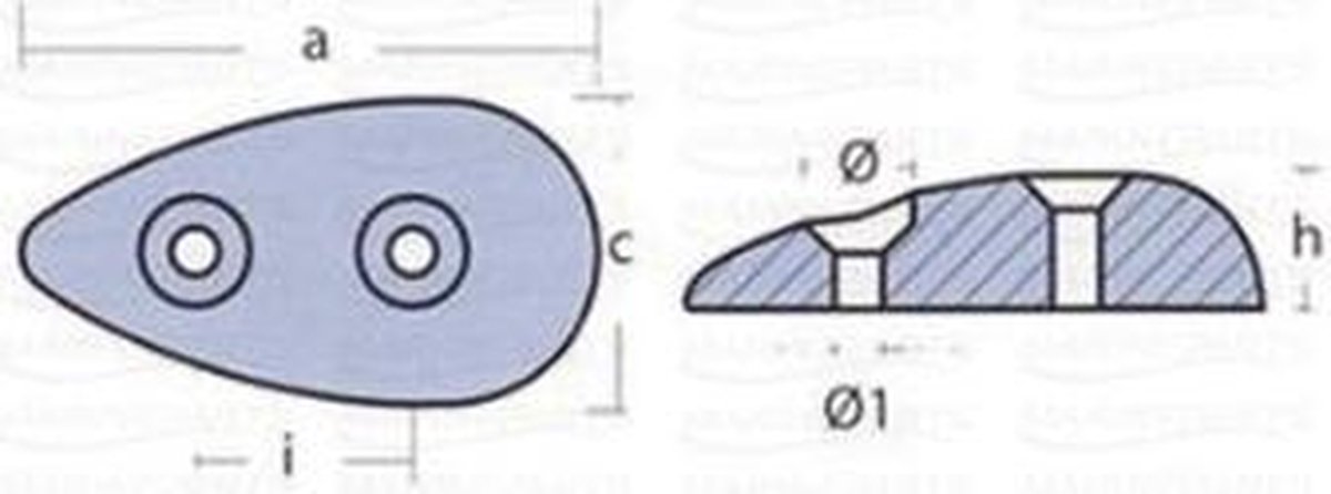Ovale zink anode 75x40x15 (TEN00203)