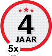 5x 4 Jaar leeftijd stickers rond 15 cm - 4 jaar verjaardag/jubileum versiering 5 stuks