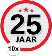 10x 25 Jaar leeftijd stickers rond 15 cm - 25 jaar verjaardag/jubileum versiering 10 stuks