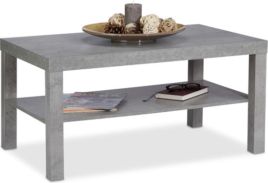 Relaxdays salontafel betonlook - bijzettafel - twee etages - 45 x 90 x 55 cm - grijs
