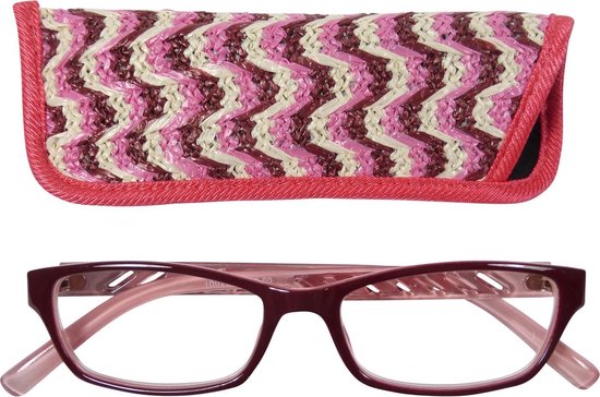 Lilly&June Leesbril Donkerrood/Roze +2.25 - Met Bijpassend Etui