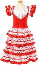 Spaanse jurk satijn rood/wit - Maat 12 - 140/146 - Lengte 95 cm