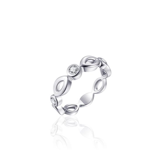 Jewels Inc. - Ring - Fantasie gezet met Zirkonia Stenen - 4mm Breed - Maat 48 - Gerhodineerd Zilver 925