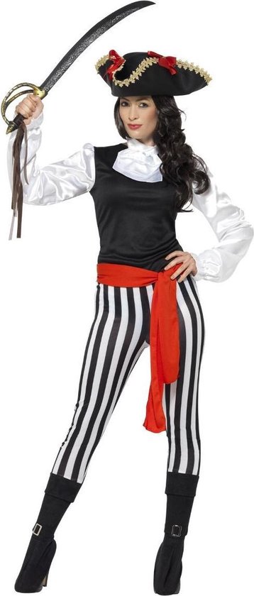 Smiffy's - Piraat & Viking Kostuum - Meedogenloze Enter Piraat - Vrouw - Zwart / Wit - Large - Carnavalskleding - Verkleedkleding