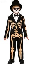Halloween - Zwart/oranje skelet verkleedkostuum voor kinderen skelettenpak - Halloweenoutfits voor jongens/meisjes - Geraamte/botten print 122/134