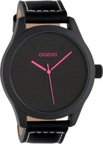 OOZOO Timepieces - Zwarte horloge met zwarte leren band - C1068