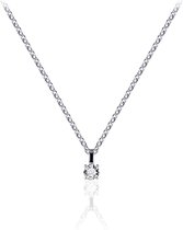 Jewels Inc. - Hanger incl. Ketting - Solitaire gezet met Zirkonia Steen in een vierpoots Chaton - 3mm- Lengte 42+3cm - GerhodineerdZilver 925