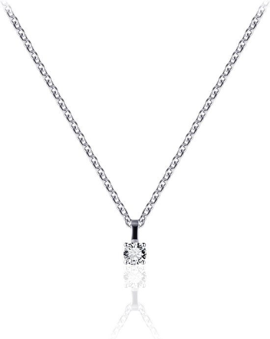 Jewels Inc. - Hanger incl. Ketting - Solitaire gezet met Zirkonia Steen in een vierpoots Chaton - 3mm- Lengte 42+3cm - GerhodineerdZilver 925
