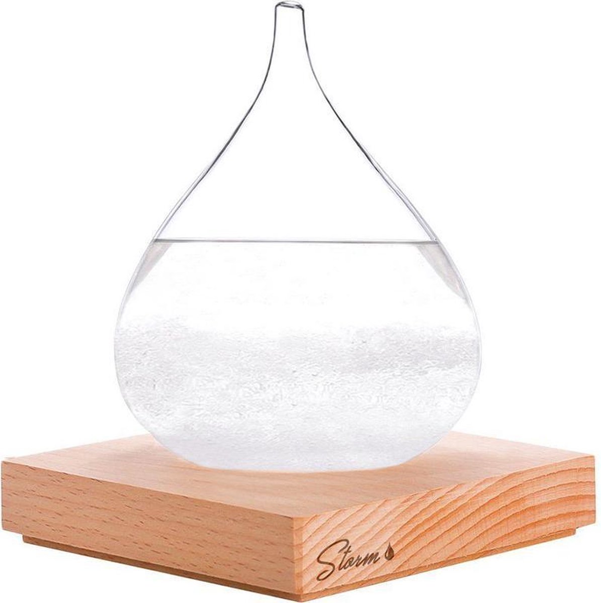 Stormglas Small Ø 8x11 cm Weervoorspeller met Houten Houder van MikaMax — cadeau in Gadgets - foto 2