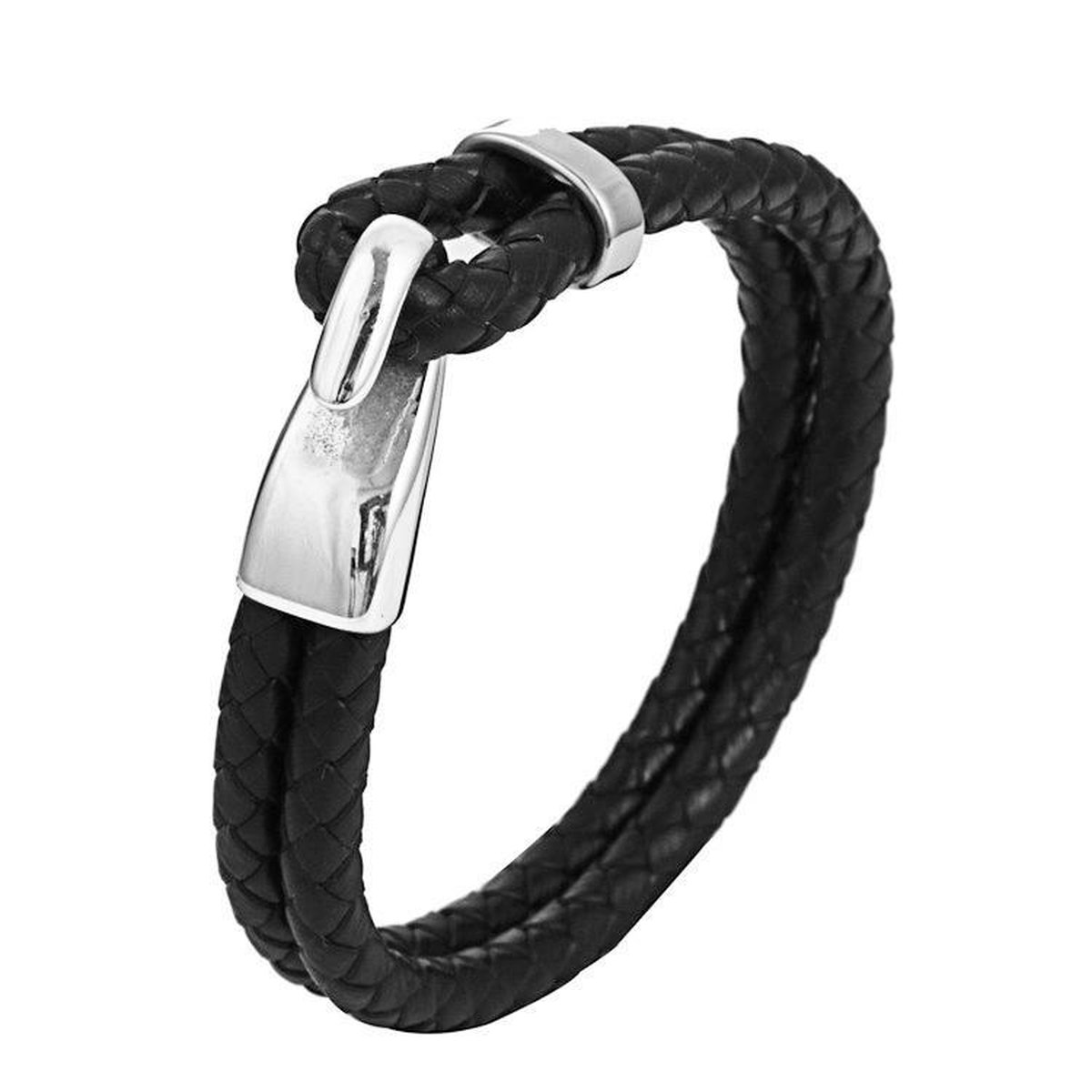 Zwarte Leren Armband – Bolo Armband - Stalen Haak