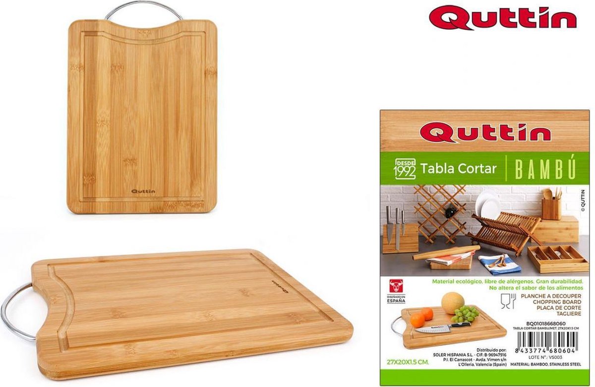 Quttin bamboe snijplank klein met handvat 27 x 20 x 1,5 cm