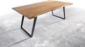 Massief houten tafel Live-Edge acacia natuur 200x100 boven 3,5cm frame schuine boomtafel
