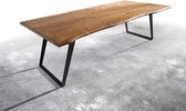 Massief houten tafel Live-Edge acacia natuur 260x100 top 3,5cm frame schuine boomtafel