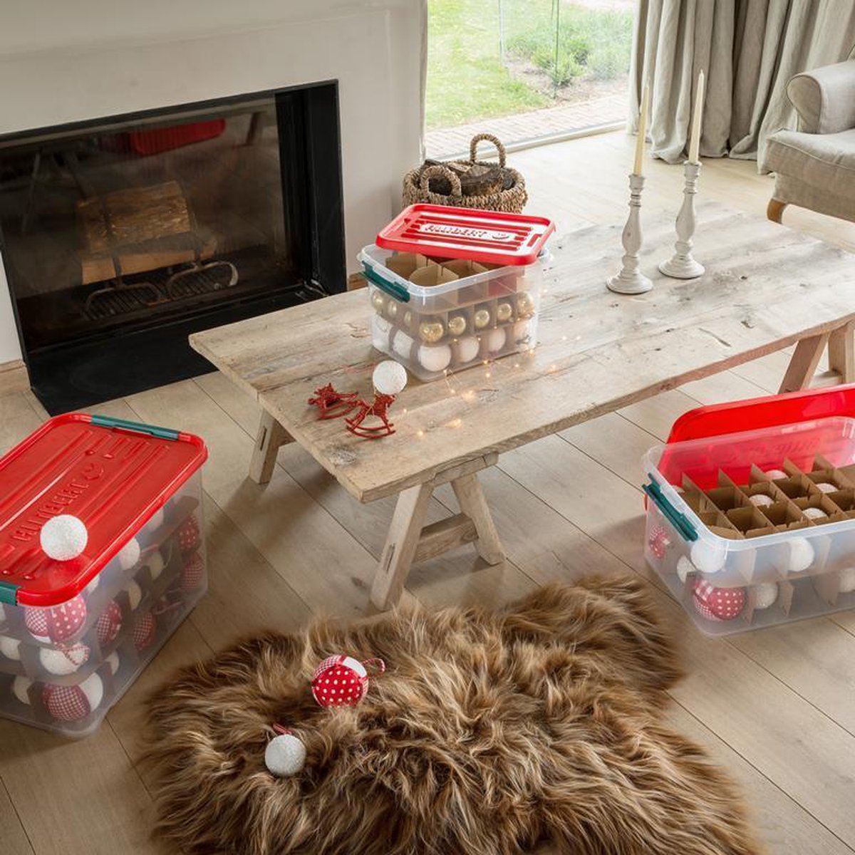 Curver - Kerstbox 20L - kerstballenbox transparant / rood - kerstballen  opbergbox | bol