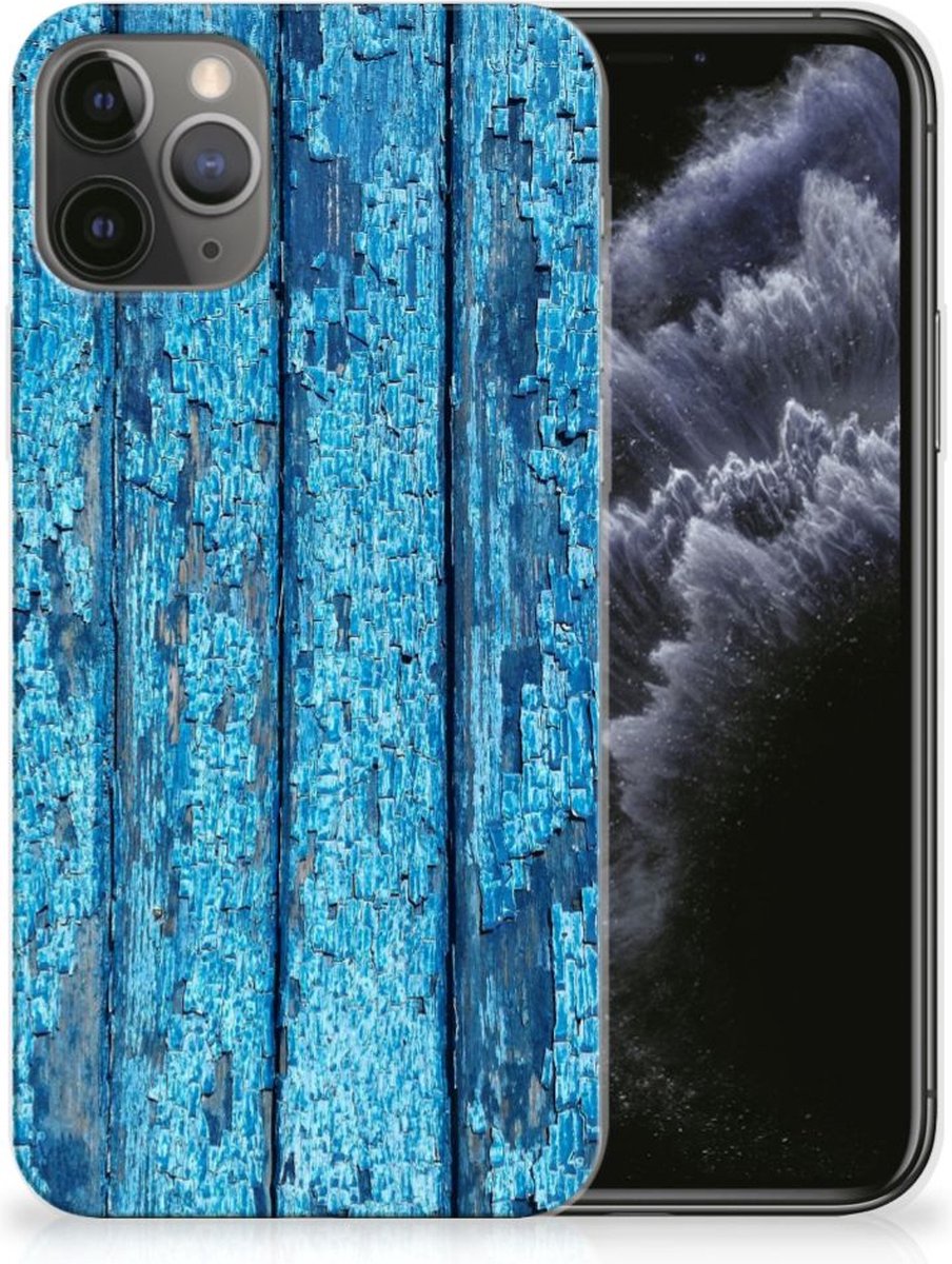 Back Cover voor Apple iPhone 11 Pro Bumper Hoesje Wood Blue