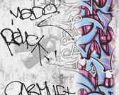 A.S. Création behangpapier graffiti grijs, paars en blauw - AS-369861 - 53 cm x 10,05 m
