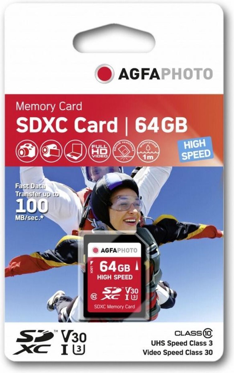 Agfa Photo SDXC kaart        64GB High Speed Class 10 UHS I U1 V30
