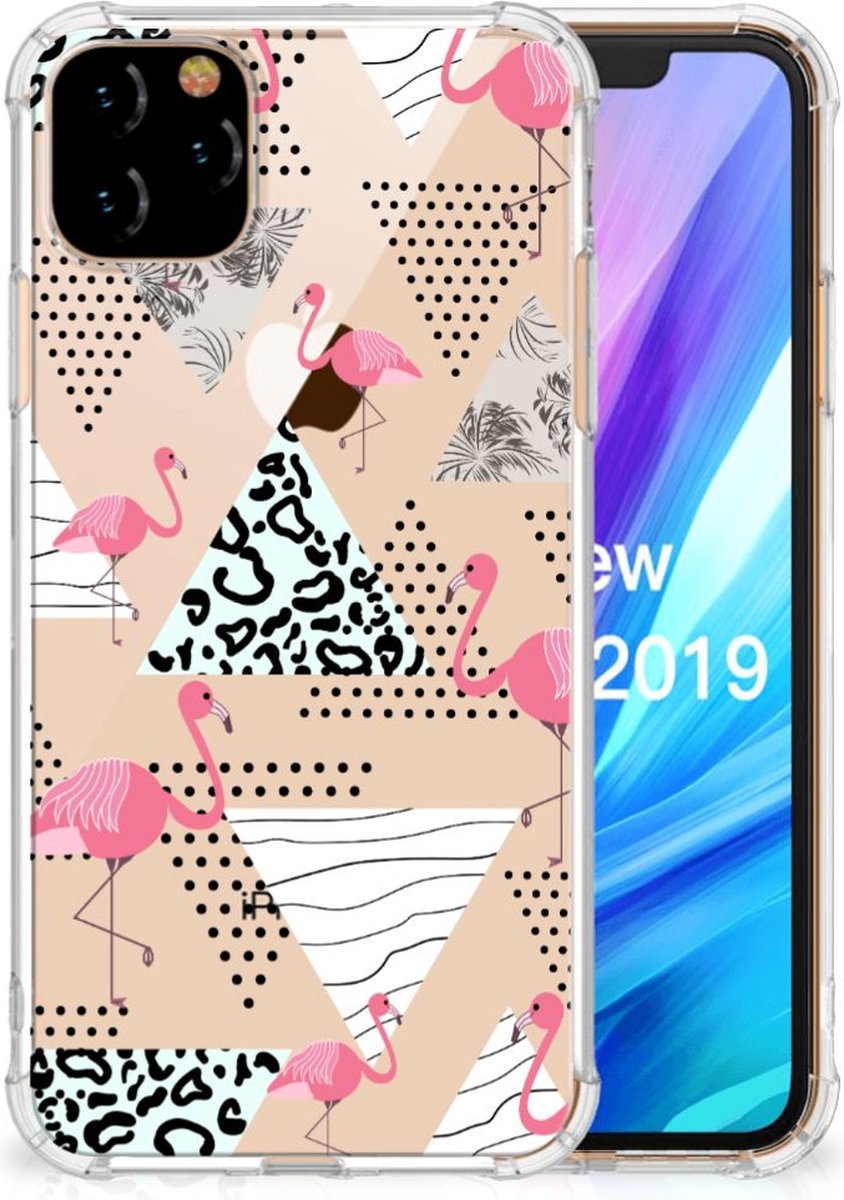 Back Cover voor Apple iPhone 11 Pro Max Case Anti-shock Flamingo Triangle