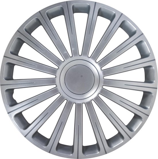 Een 13-inch zilverkleurige wieldop met 15 spaken