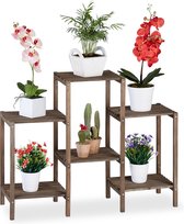 Relaxdays plantenrek hout - plantentafel bruin - plantenstandaard - bloemenrek - M