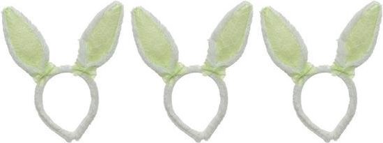 3x Wit/groene Paashaas oren verkleed diademen voor kids/volwassenen - Pasen/Paasviering - Verkleedaccessoires - Feestartikelen