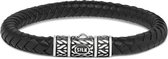 SILK Jewellery - Zilveren Armband - Roots - 156BLK.18 - zwart leer - Maat 18