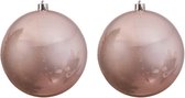 2x Grote lichtroze kunststof kerstballen van 14 cm - glans - lichtroze kerstboom versiering
