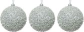 3x Zilveren glitter/sneeuwbal kerstballen 8 cm kunststof - Onbreekbare kerstballen - Kerstboomversiering zilver