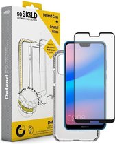 SoSkild Huawei P20 Lite Defend Heavy Impact Case Transparent and Tempered Glass (black)