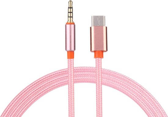 USB-C Type C Male naar Audio Jack 3.5mm Male - Kleur - Roze, Lengte - 1