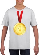 Gouden medaille kampioen shirt wit jongens en meisjes - Winnaar shirt Nr 1 kinderen 110/116