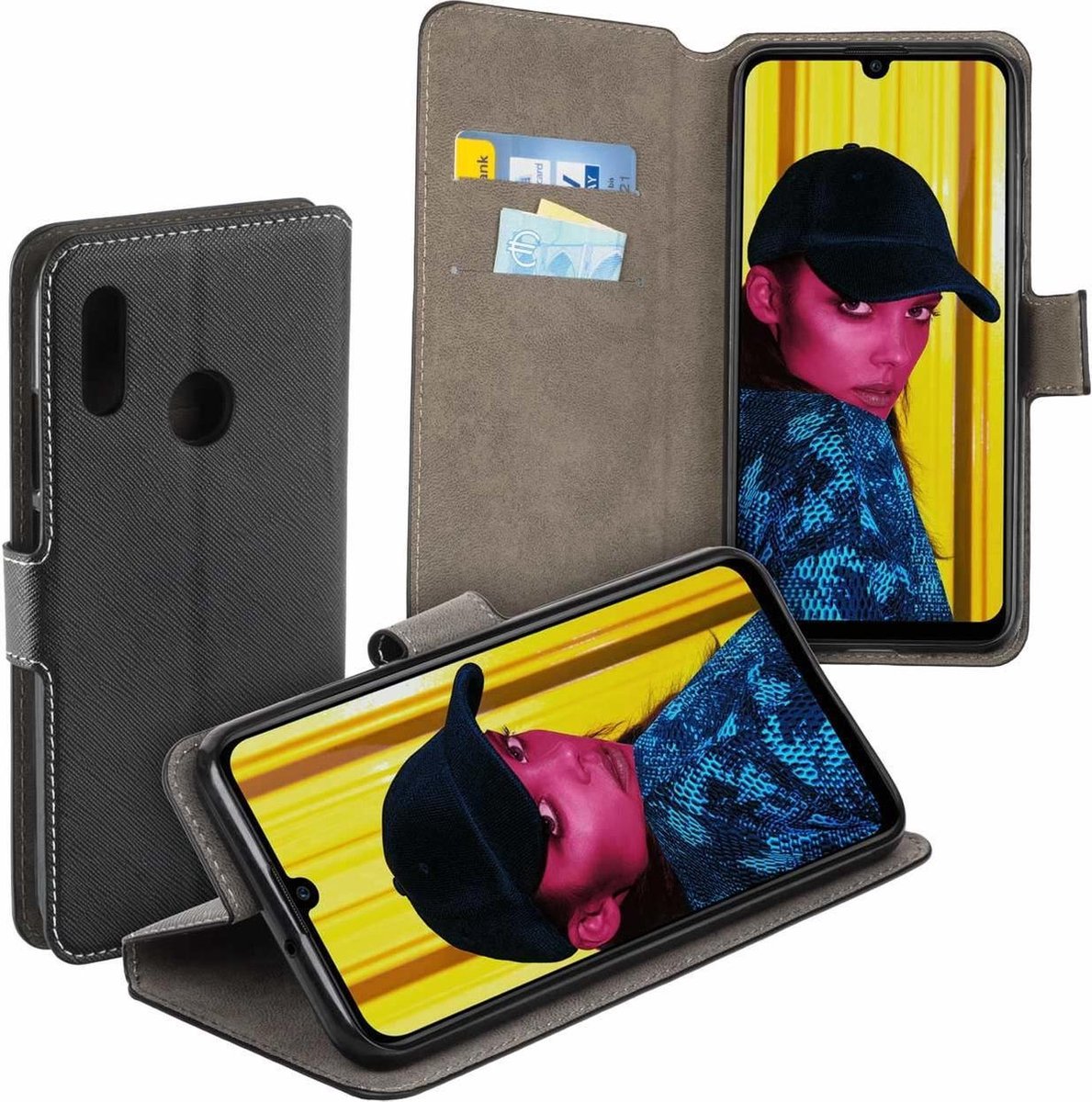 MP case zwart book case style voorHuawei P Smart(2019) wallet case hoesje