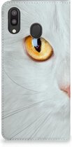 Geschikt voor Samsung Galaxy M20 Hoesje maken Witte Kat