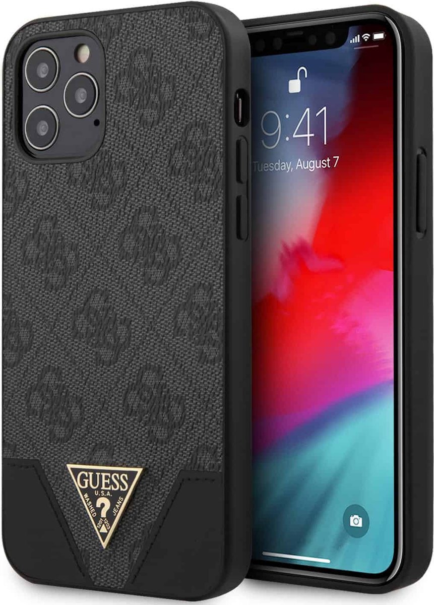 iPhone 12 Pro Max Backcase hoesje - Guess - Effen Grijs - Kunstleer
