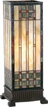 LumiLamp Tiffany Tafellamp 18*18*45 cm E27/max 1*60W Beige, Bruin Glas in lood Rechthoek Art Deco Tiffany Bureaulamp Tiffany Lampen
